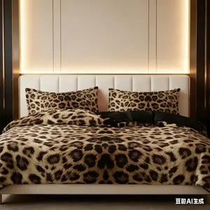 3-Piece Leopard Print Bedding Set with Zipper, Comfortable Sheet and Pillowcases, Universal Fit for Bedroom and Guest Room