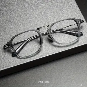 Handcrafted Vintage-Style Square Tortoiseshell Eyeglass Frames - Large Titanium Business Glasses - Christmas Gift - Includes Glasses Case - 413, Without Battery