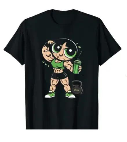 Youth Powerpuffff Girls Graphic Gym Shirt, Full Size Unisex Tee for Men and Women, Soft Casual Cotton Top, USA-Made & Printed Apparel