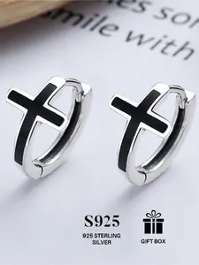 S925 Sterling Silver Street Style Cross Design Hoop Earrings, Fashion Hoop Earrings for Party, Daily Decor, Trendy All-match & Exquisite Jewelry for Birthday Gift