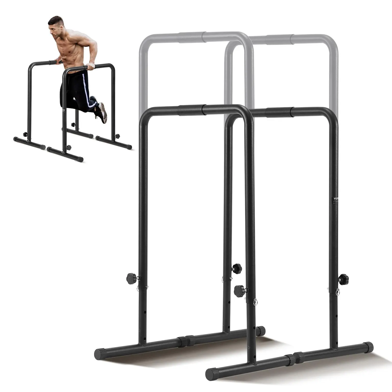 【Summerfinds】VEVOR Dip Bars, 440 lbs Capacity, Heave Duty Dip Stand Station with Adjustable Height, Fitness Workout Dip Bar Station Stabilizer Parallette Push Up Stand, Parallel Bars for Strength Training Home Gym