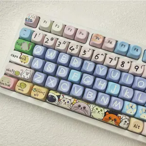 Cat Themed PBT Keycaps, Gaming Keyboard Keycap, Keycaps, XDA/MOA High Degree Of Thermal Sublimation Keycaps, English Version Custom Keycaps Set for 84/87/100/104/108