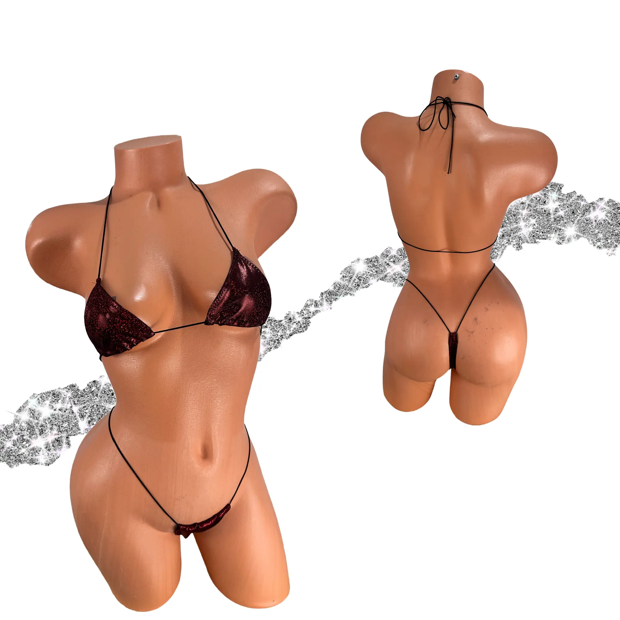 Red on Black Metallic Micro Bikini