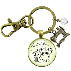 Sewing Keychain Mends the Soul Seamstress Key Ring Bronze Jewelry Machine Charm