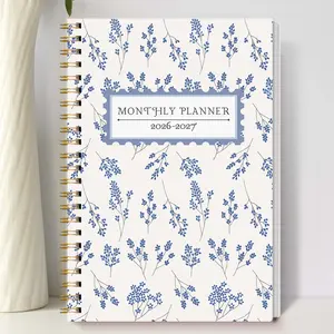 1pc 2026 Jan-2027 DecWeekly And Monthly Academic Year Planner Calendar Notebook With Blue Floral Cover, 5.7" X 8", A5 Monthly Planner Notebook With Notes Waterproof Cover, Personal Organizer, Office & School Supplies