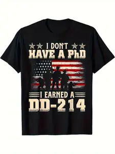 Men's DD-214 Veteran T-Shirt - Black Retro Army Design with DD-214 Document & Service Members - 100% Cotton Loose Fit Casual Shirt - Y2K Street Style with Distressed American Flag & Soldier Silhouettes - Funny Veteran Gift for Army, Navy, Air Force - All-