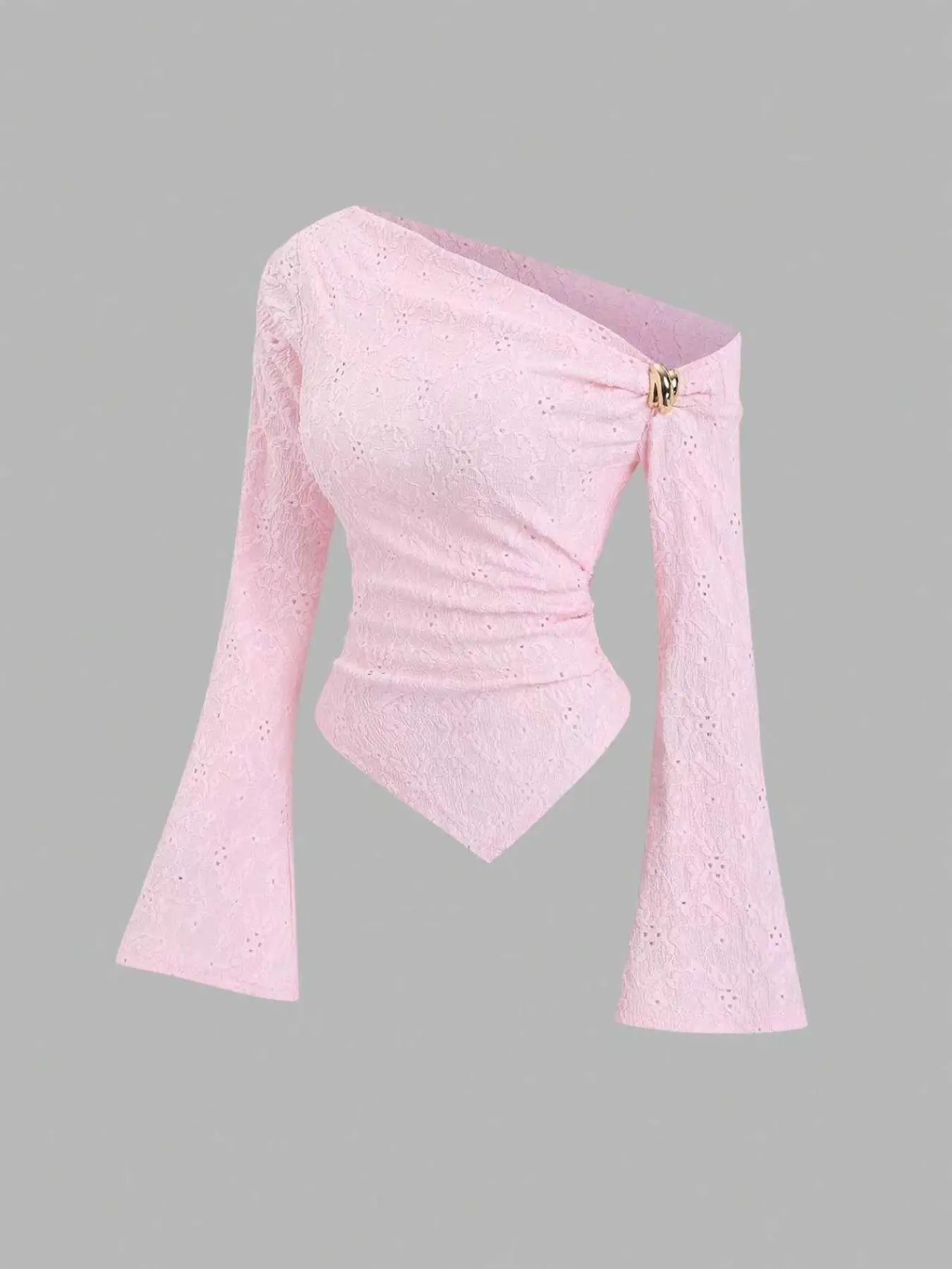 Women's Sexy Asymmetric Shoulder Textured Fabric Elegant Chic Long Sleeve Top, Irregular Hem Casual Blouse Shirt, Perfect for Parties, Valentine's Day, Daily Wear, Womenswear, Asymmetrical Slant Shoulder, Blouses Shirts Tops