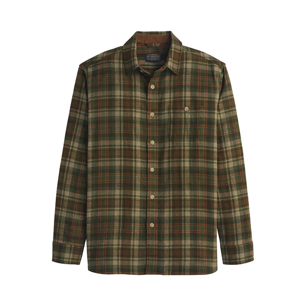 Pendleton Men's Long Sleeve Checked Flannel Shirt in Soft Brushed Cotton with a Chest Pocket and Corduroy Detail
