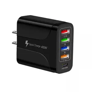 48W High Speed Multiple Port Adapter in Black, 4 USB Port & 1 DD Port Adapter, Universal Compatible Adapter Wall Charger
