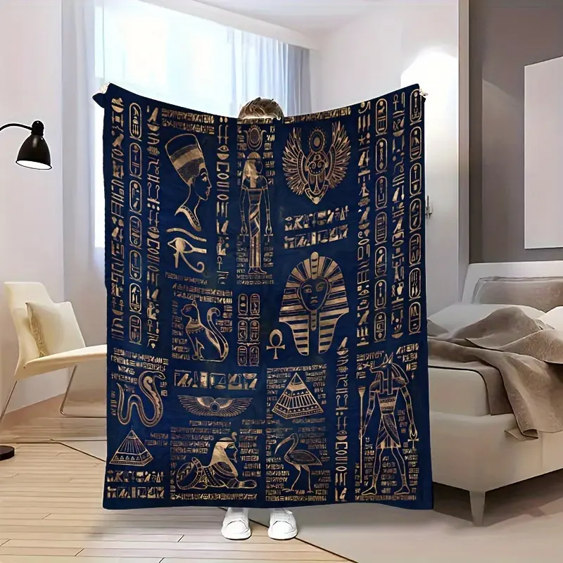 Classical Style, Retro Egyptian Pattern Blanket - Soft, Warm, Comfortable, Suitable for Sofa, Bed, Office, and Travel |   Machine washable,nostalgia blanket,comfortable all-season bedding,soft comfortable warm napping throw