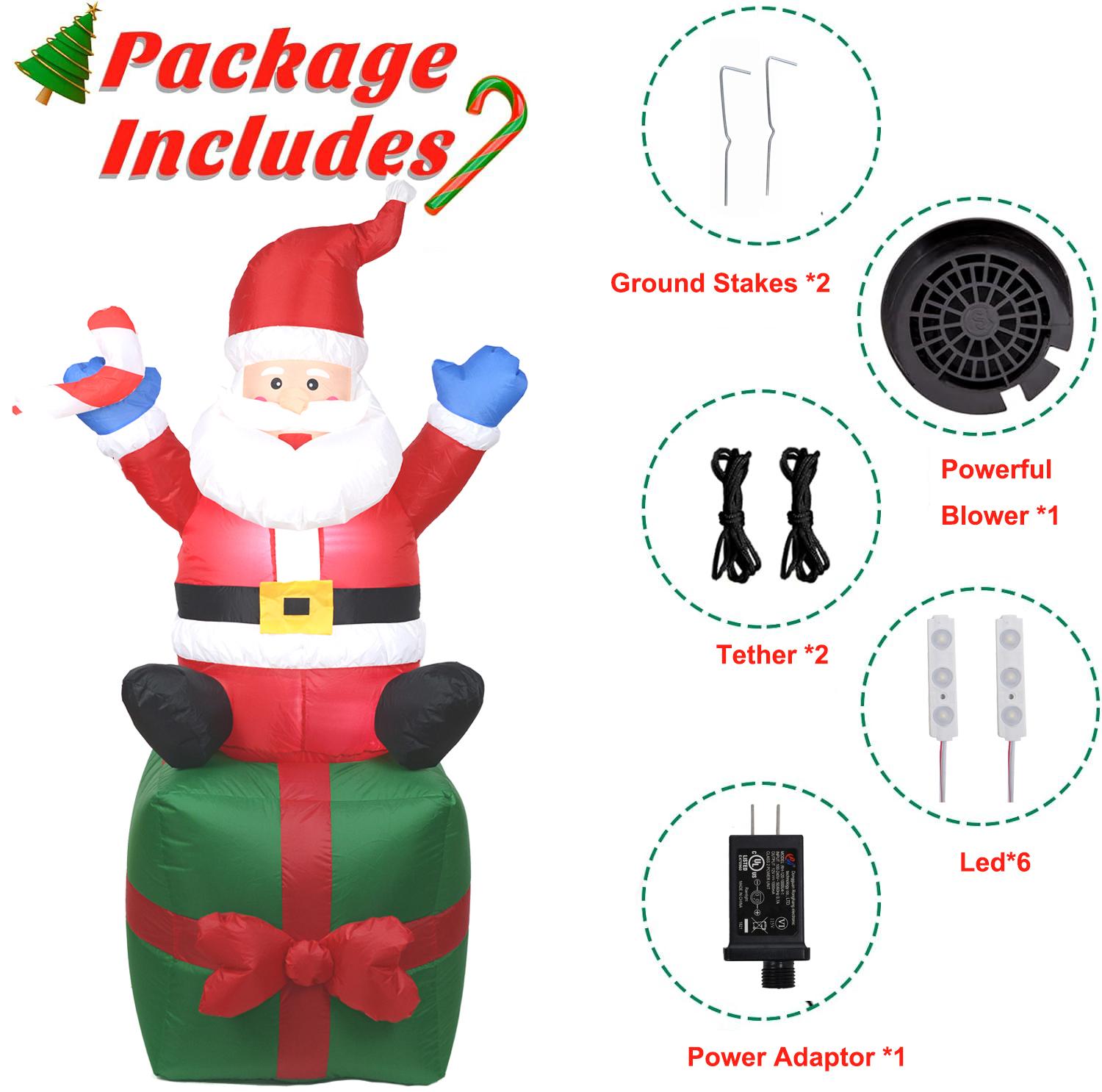 6FT Christmas Inflatables Santa Outdoor Decorations, Santa Claus Inflatable with Led Lights Xmas Blow up Yard Decorations for Square Lawn Garden Patio Holiday Party Decor