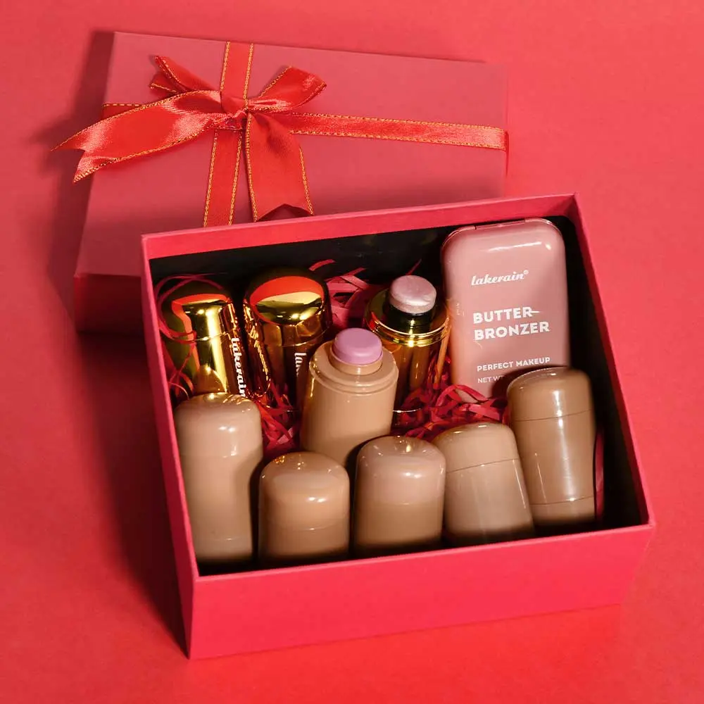 10 Counts Long-lasting Face Makeup Kit, 6 Counts Pocket Blush Stick+ 3 Counts Shiny Highlighter Sticks + 1 Piece Butter Contour Bronzer, Buildable Color, Compact for On-The-Go Touch Ups, Facial Makeup Gift Set Box, Face Makeup Sets