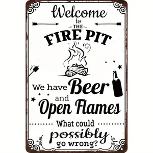 Vintage Welcome to The Fire Pit Metal Sign 8x12 Inch Rustic Wall Art for Outdoor Camping Patio Backyard Decor Weather Resistant Iron Sign with Pre Drilled Holes Funny Campfire Quote Classic Design 2D Flat Humorous Garden Man Cave Gift