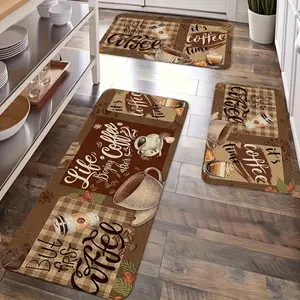 1/2/3pcs Retro Coffee Kitchen Area Rug Sets, Very Good Home Kitchen Decoration Carpet, Flannel Material, Dry,Non-slip, Soft, Comfortable, Easy to Clean, Suitable for Bathroom, Bedroom, Door Mat Entrance Laundry Room Carpet Floor Mat