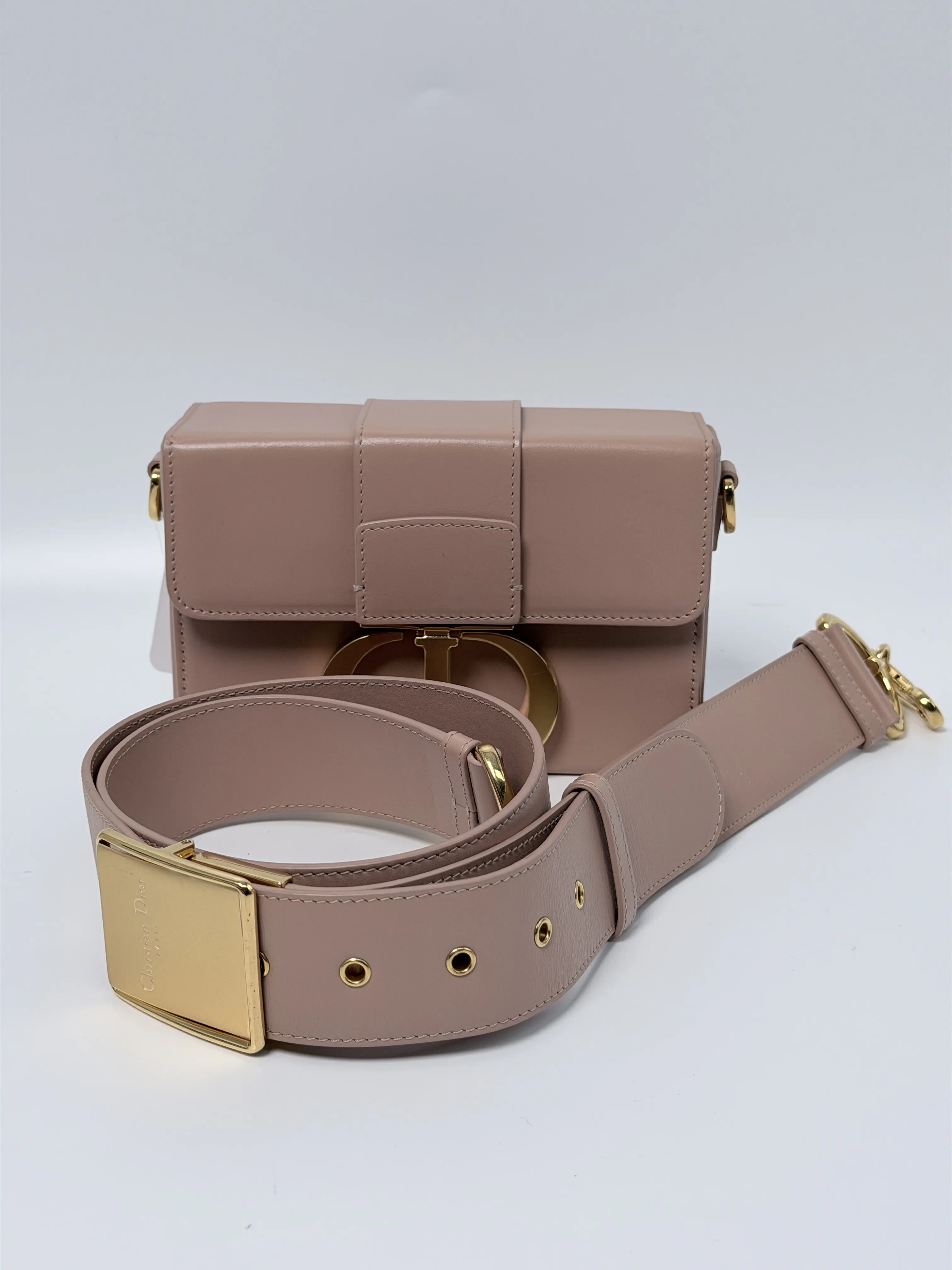 Pre-owned Dior leather Crossbody Bags Christian Rose des Vents Smooth Calfskin 30 Montaigne Box Crossbody Bag ZS005CD