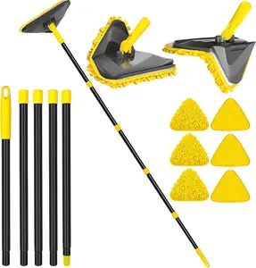 Wall Mop Long Handle 82'', 3-in-1 Wall Cleaner Mop with Microfiber Chenille Pads, Ceiling Fan Duster, Baseboard Cleaner Tool, Window Floor Cleaning Mop, Extendable Cleaning Tool with 6 Replacement Pads