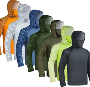 【RODEEL】 915 Sun Hoodie Shirts w/ Mask Neck Gaiter Men UPF 50+ UV Protection Long Sleeve Lightweight Quick Dry Moisture Wicking Breathable Cooling Athletic Activewear for Outdoor Fishing Boating Hiking Construction Roofing Framing Landscaping summervibes