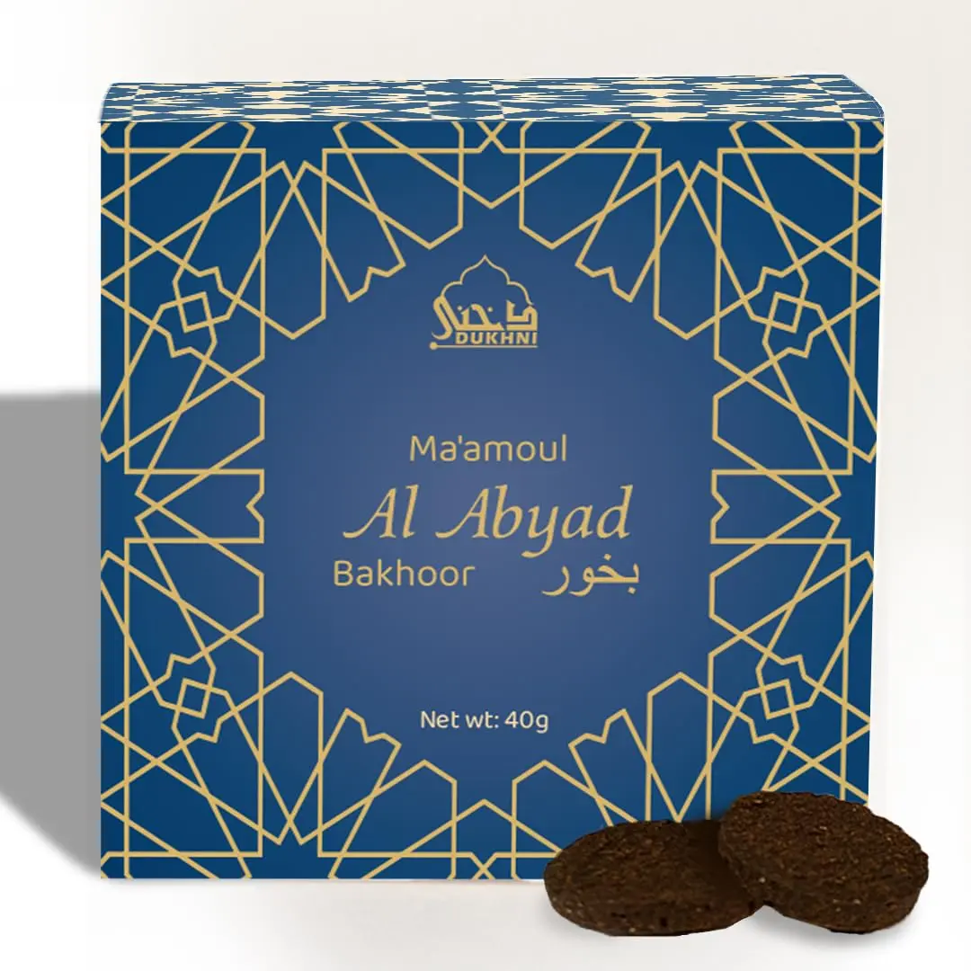 Dukhni Maamoul Al Abyad Bakhoor, Woody-Flower Smooth Charcoal Bakhoor Incense, 40g Jarred White Oud Home Fragrance