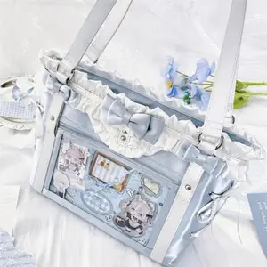 JIAERDI Lolita Cute Bow Shoulder Bag Ladies Harajuku Leather Square Large Capacity Ita Bag Anime Handle Purse Y2K Tote Bag 2025