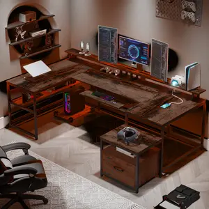 SEDETA 101.5 in. U-Shaped Computer Desk Reversible L-Shaped Desk  L-Shaped Executive Desk, Large Office Desk with Drawers and Lateral File Cabinet, Business Furniture with Storage Shelves, Modern Computer Desk for Home Office