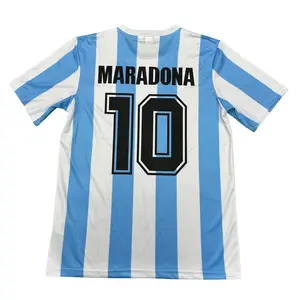 1986 Home Blue and WhiteVintage Short Sleeve Top Maradona No.10 Soccer Jersey