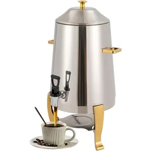 13L Hot Beverage Dispenser, Stainless Steel Coffee Urn Hot Drinks Dispenser with Fuel Tray for Party Even Buffet Catering (Gold - Fuel Heating) Pots Tea