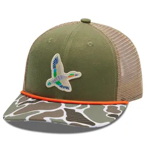 BASSDASH Camo Rope Trucker Hat Adjustable Embroidered Baseball Cap Mesh Back for Duck Deer Hunting Fly Fishing Camping Men Women