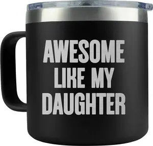 Dad Travel Mug – 14 oz Insulated Stainless Steel Coffee Cup with Lid – Funny Gift from Daughter for Father’s Day, Birthday, or Holidays