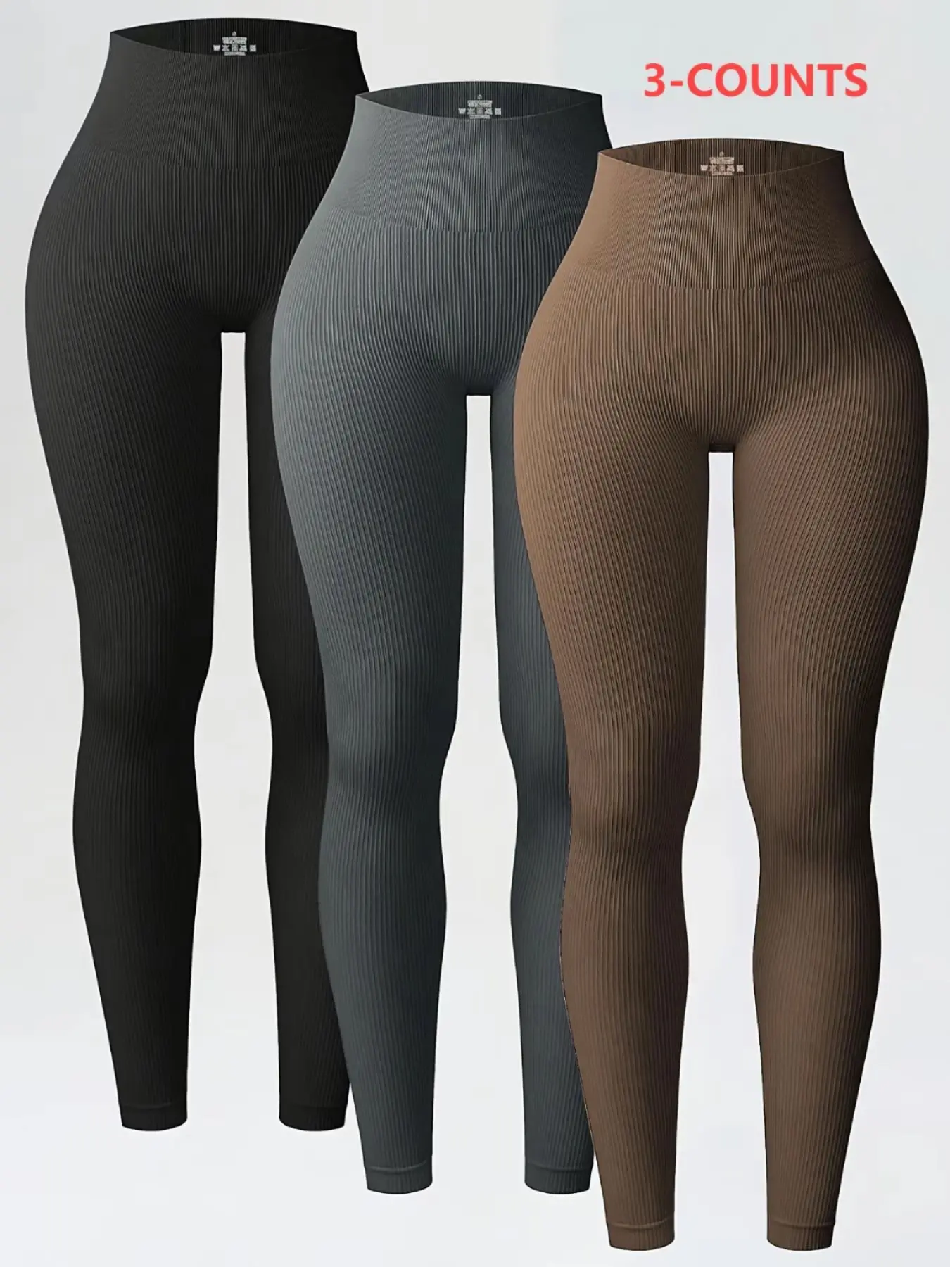 Women's Plain Ribbed High Waist Butt Lifting Medium Elasticity Sporty Leggings, Ideal for Gym Workout, All Seasons Activewear, Athleisure Fitness Leggings