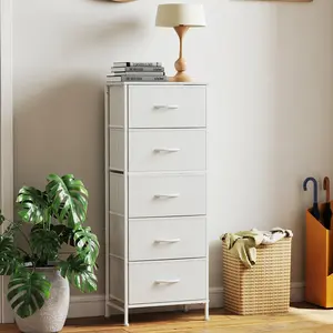 Cupboards Cabinets Dresser - 5 Drawer Fabric Storage Tower, Bedroom Organizer, Chest of Drawers for Closet, Entryway, Versatile Design
