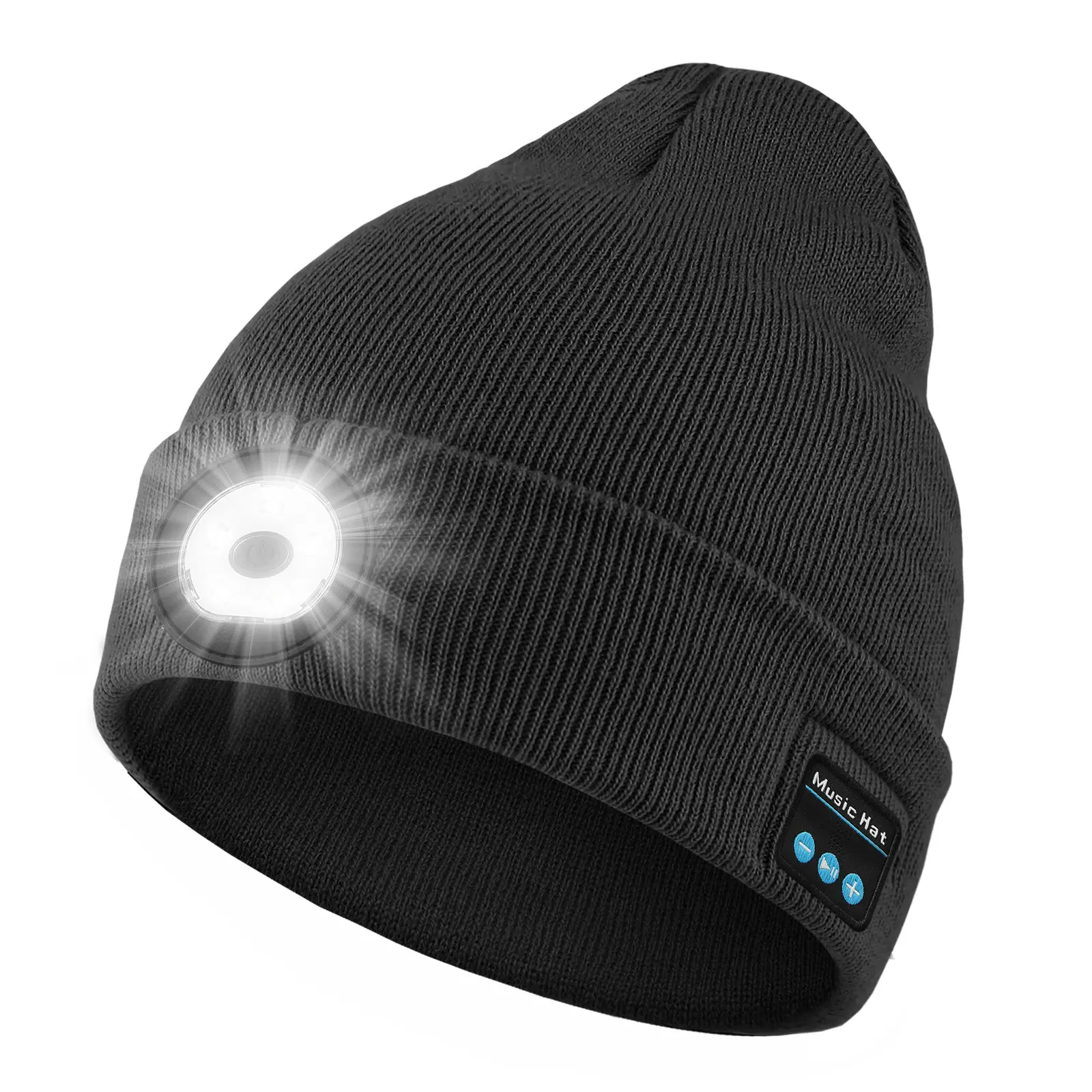 M1-BL1 Black LED Beanie Hat with Music Function, All-Season Warm Knit Design for Men and Women, Fashionable Practical Sports & Outdoor Accessory (LED Hats)