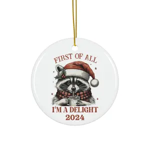 I’m a Delight Funny Raccoon 2024 Round Ceramic Christmas Ornament Decor Gift Tree Decoration