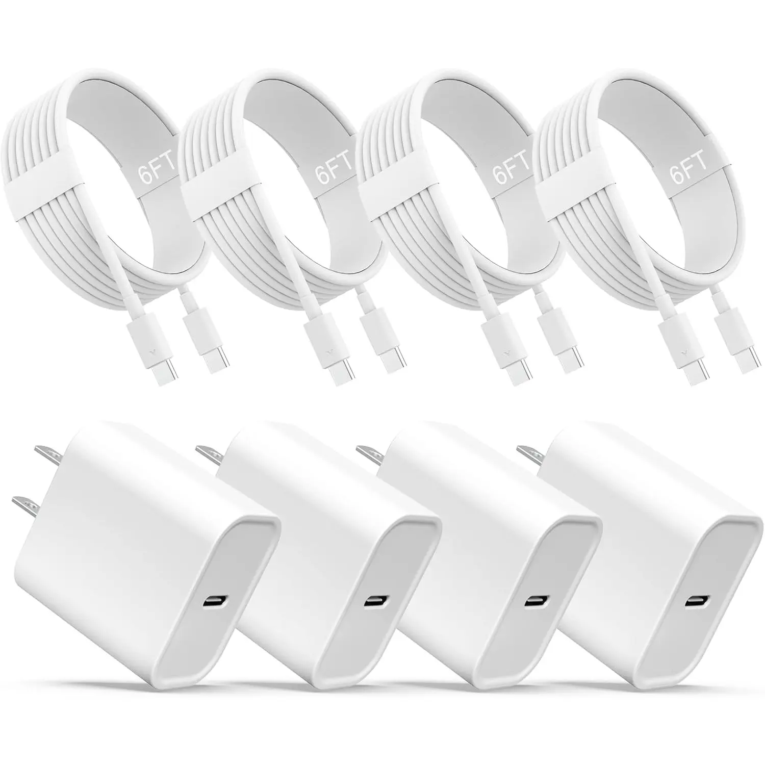 USB C Charger, 4-Pack USB C Fast Wall Charger, USB C Charger Block (4-Pack 6 ft USB C Cable Included) for iPhone 16 15/15 Pro/15 Pro Max/iPad Pro/AirPods Samsung & More