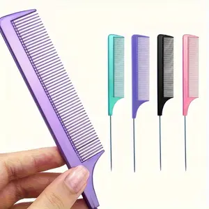 Barber Salon Fine Tooth Rat Tail Teasing Comb With Stainless Steel Pin Metal Hair Pick Detangling Comb Profession Tool Practical Convenient For Women Men Hair Styling Hair Styling Combs