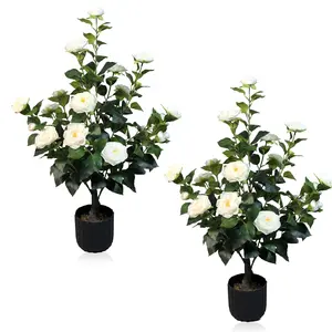 2-Pack 3-Foot Camellia Tree with 24 Artificial Flowers and Over 100 Leaves, Ideal for Indoor and Outdoor Courtyard Home Decor bouquet costco floral spring Silk Peony Stems fake flower bundle Olive