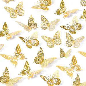 Butterfly Shaped Hanging Decoration, 48pcs/set 3D Butterfly Wall Decoration, Multifunctional Wall Decoration for Home Party Wedding, Ornaments
