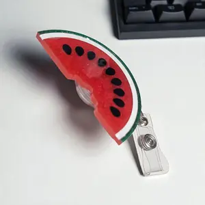 Watermelon Badge Reel for Professionals & Students - Retractable Clear Swivel Alligator Clip or Clear White Belt Clip - Handmade Quality Badge Reel