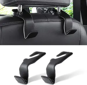 Black Superior Leather Car Seat Back Headrest Hook, Auto Seat Hook Hangers Interior Accessories for Purse Coats Umbrellas Grocery Bags Handbag, 2-Pack