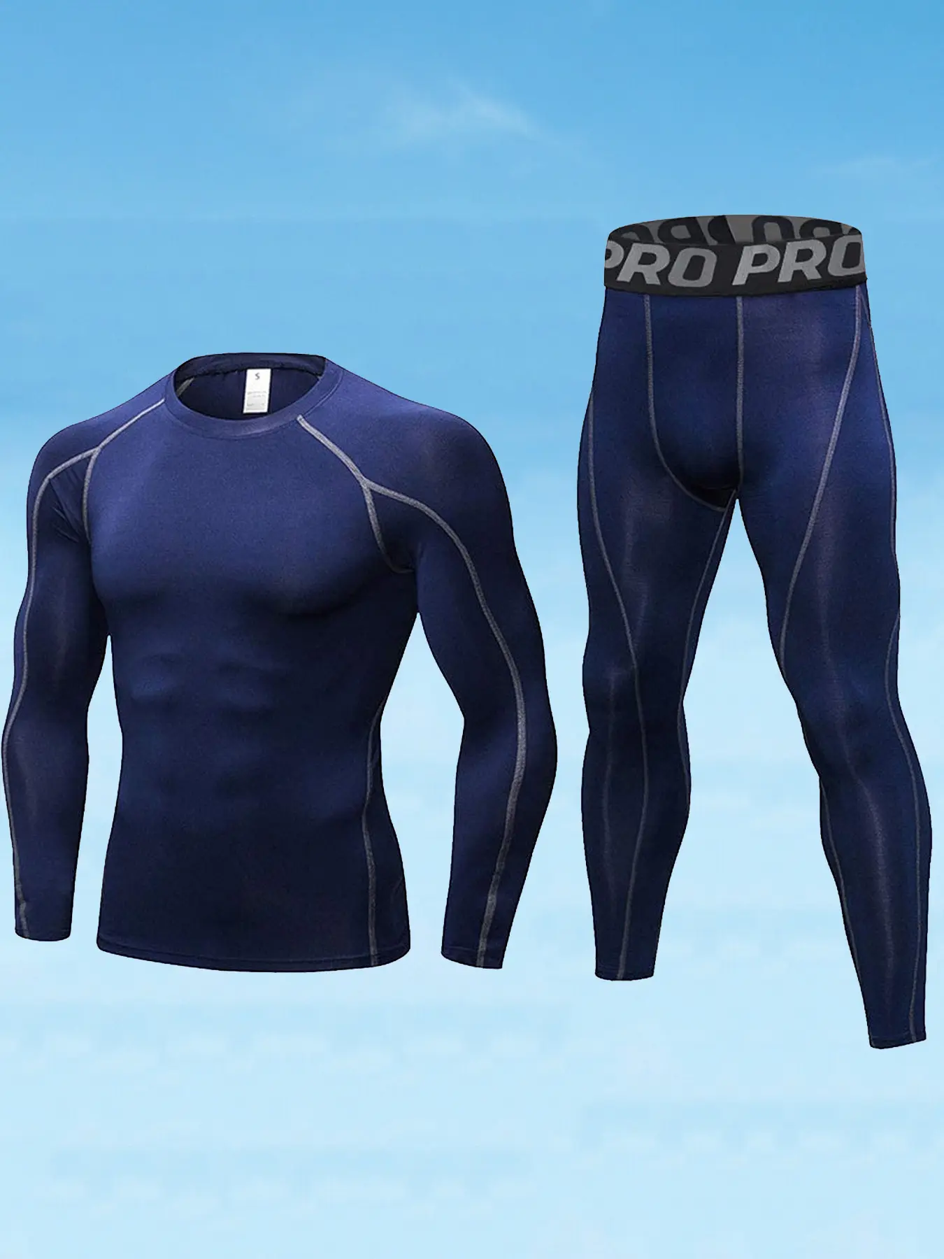 Men's Compression Athletic Tracksuit Set, Top Stitching Top & Letter Tape Leggings, Sportswear Set for Indoor Outdoor Wear, Workout Running Outfits, Workout Set, Men's Sport & Outdoor Clothing, Tracksuit Outfit, Activewear Workout Set