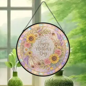 Boho Stained Glass Suncatcher Mother’s Day Wreath | Sunflowers & Roses | Elegant Floral Glass Art Gift | Unique Bohemian Home Decor for Mom funky  home  decor,SummerVibes