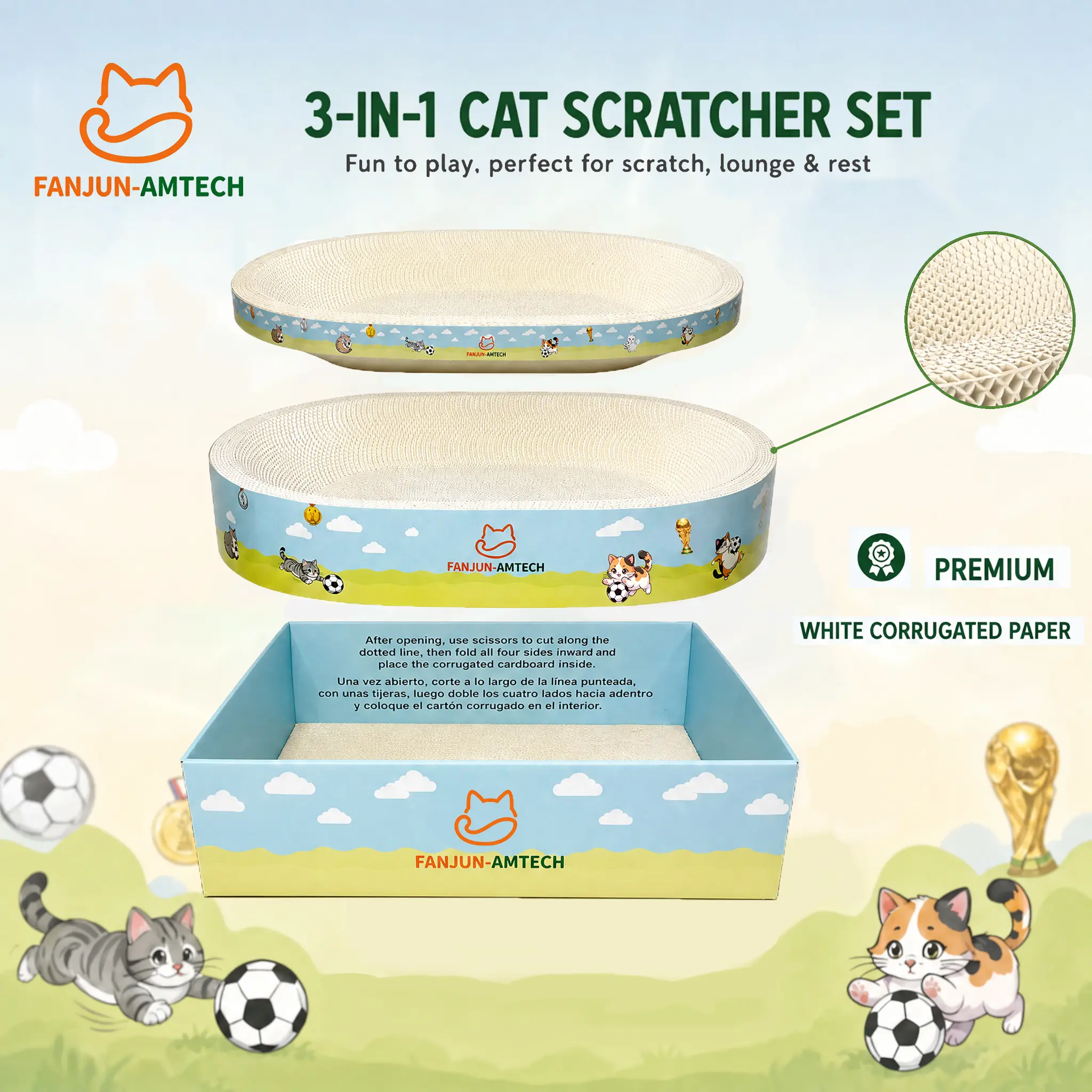 3-in-1 Cat Scratcher Set, Multi-Functional White Corrugated Cat Scratcher Lounge & Bed, High-Density Durable Cat Cardboard for Indoor Cats, Space-Saving Stackable Design Cat Furniture cool cat stuff cat stuff for indoor tiktokshopsummersale