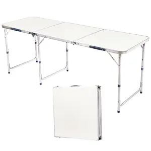 2.3/3/4/6Ft Folding Multipurpose Table, 120×60×70cm Height Adjustable Portable Table, White Dining/Game/Serving Table for Camping, Picnic, Party, BBQ