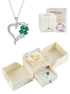 Four Leaf Heart Diamond · Lucky Original luxury heart-shaped clover necklace, unique non-fading clavicle chain.Comes with a surprise double-door preserved rose jewelry gift box.Ideal gift for birthdays, Mother's Day, Valentine's Day and all festivals.