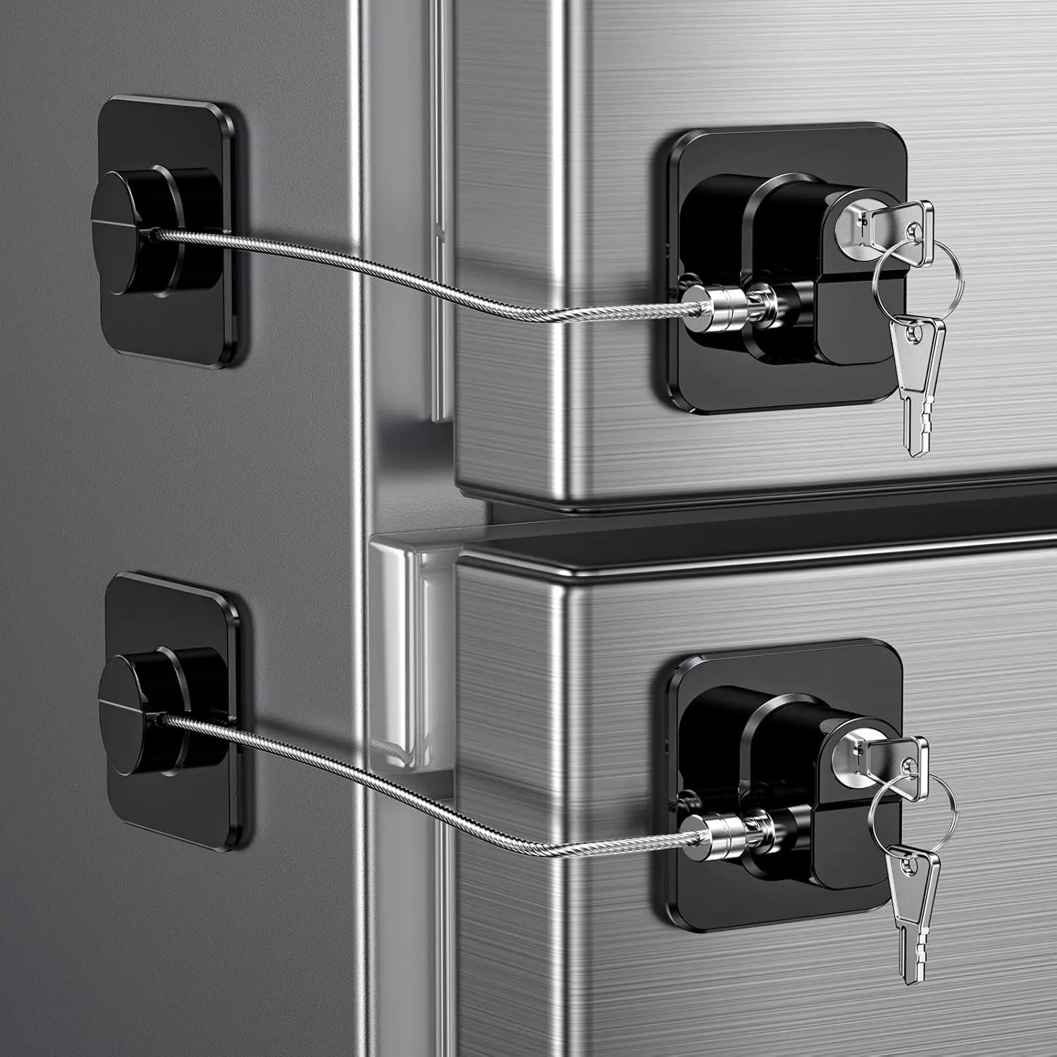 2 Pack Refrigerator Locks with 4 Keys, Child Safety Lock for Fridge Door Locks, Cabinets, Freezer, Desk Drawers, Wardrobes, Closets, Windows-No Tools Need or Drill (Patent)