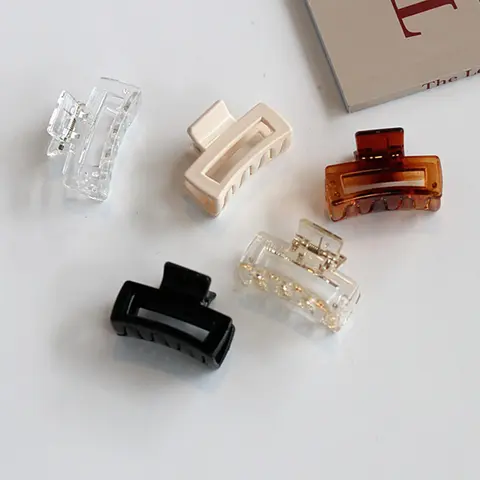 5pcs Simple Plain Geometric Design Hair Claws, Rectangle Design Hair Claw, Casual Versatile Hair Accessories for Women, Hair Clip Set, Transparent Clips, Claw Clip Pack