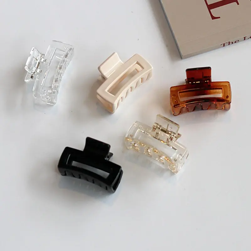 5pcs Simple Plain Geometric Design Hair Claws, Rectangle Design Hair Claw, Casual Versatile Hair Accessories for Women, Hair Clip Set, Transparent Clips, Claw Clip Pack