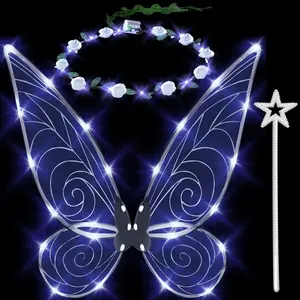 3pcs Light up Fairy Wings for Adults,LED Butterfly Wings for Girls,Angel Wings Halloween Costume Dress Up for Kids