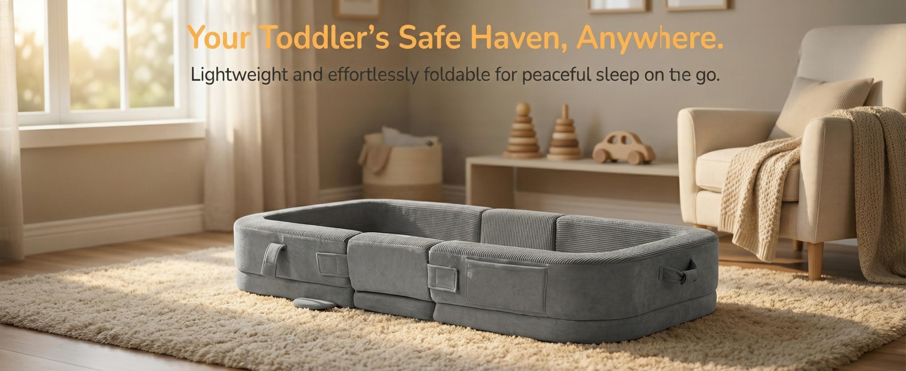 Foldable Toddler Travel Bed, Portable Toddler Floor Bed with Soft Foam for Baby and Kids Aged 1-4,with Washable Cover, Safety Rail, for Home,Hotel,Family Visits,Camping, Grey Foldable Toddler Travel Bed, Portable Toddler Floor Bed with Soft Foam for Baby and Kids Aged 1-4,with Washable Cover, Safety Rail, for Home,Hotel,Family Visits,Camping, Grey