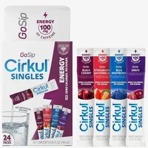 Cirkul GoSip® Energy Drink Mix Clear Liquid Packets (24-Pack) - Blue Raspberry, Black Cherry, Strawberry Watermelon, Grape. No Sugar, Zero Calorie Caffeinated Water Flavoring, No Artificial Colors