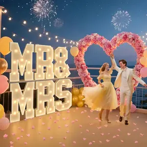 MICRENCY 6 Wedding Sign Lights LED Letter Lights Romantic Proposal & Wedding Decor Freestanding Shiny for Anniversary Engagement Party Table Decoration Lighting
